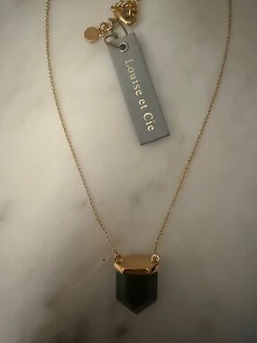 Louise et Cie Gold Necklace with Dark Green Chevron Pendant